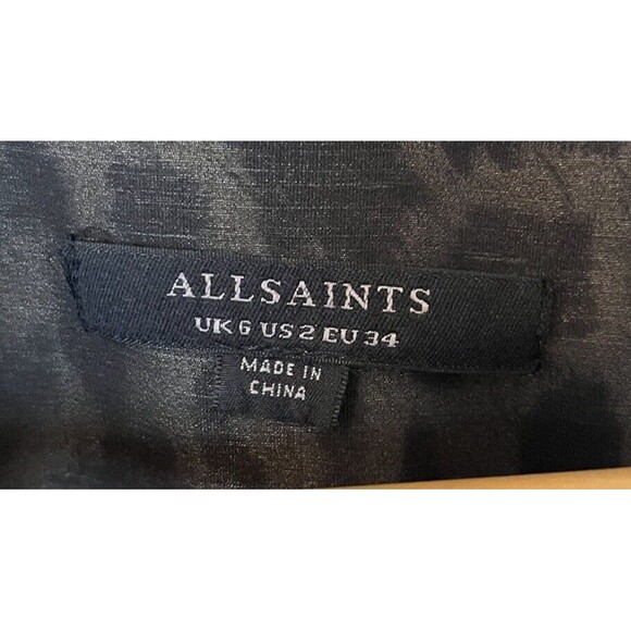 All Saints Ilora Leppo Leopard Print Silk Linen Blend 3/4 Sleeve Mini Dr… - Picture 7 of 11